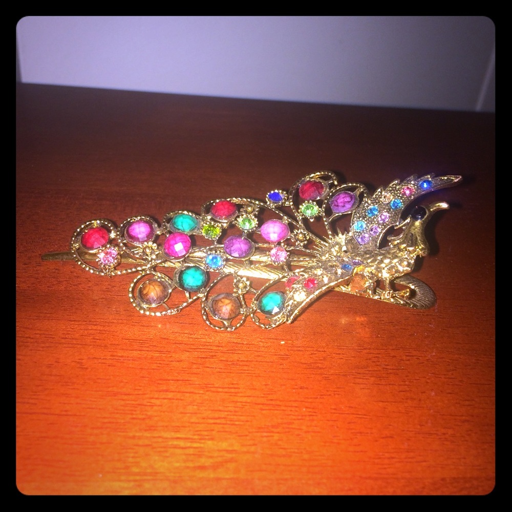 Peacock jeweled hair clip